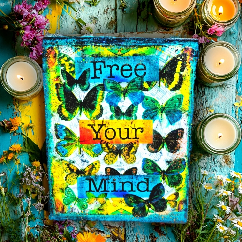 Free Your Mind Butterfly Original Mixed Media Collage - Picture 7 of 8